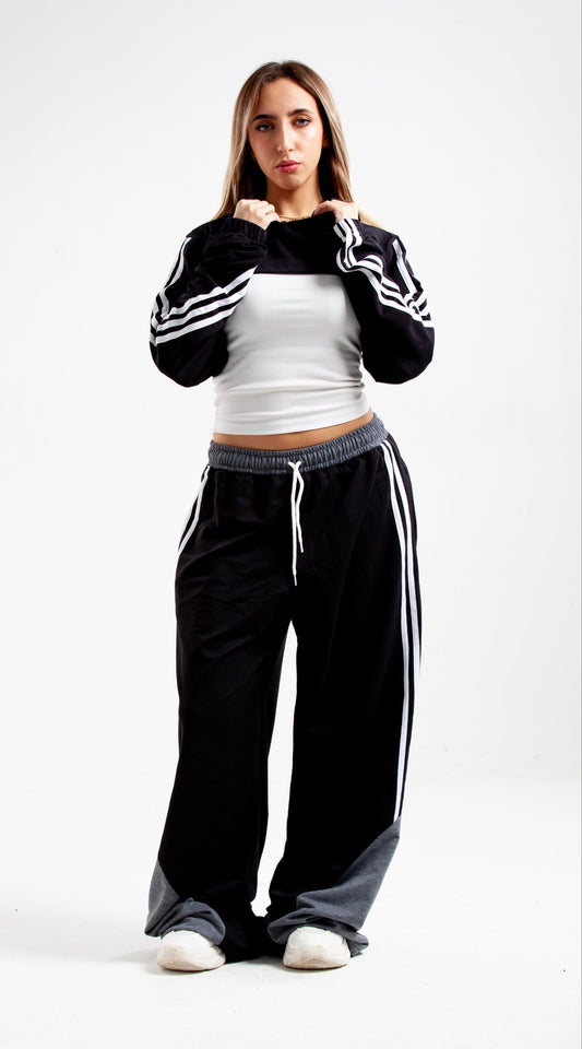 Black Set of Crop Hoodie with Top & Sweatpants