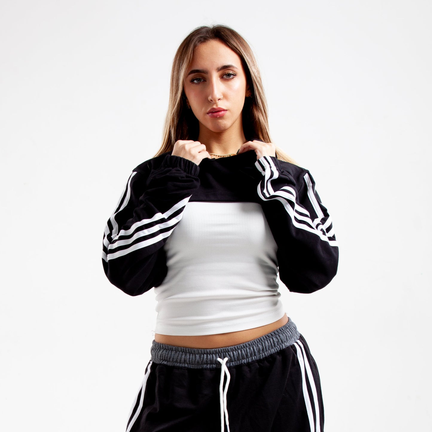 Long-Sleeve Cropped Hoodie with Cotton Crop Top