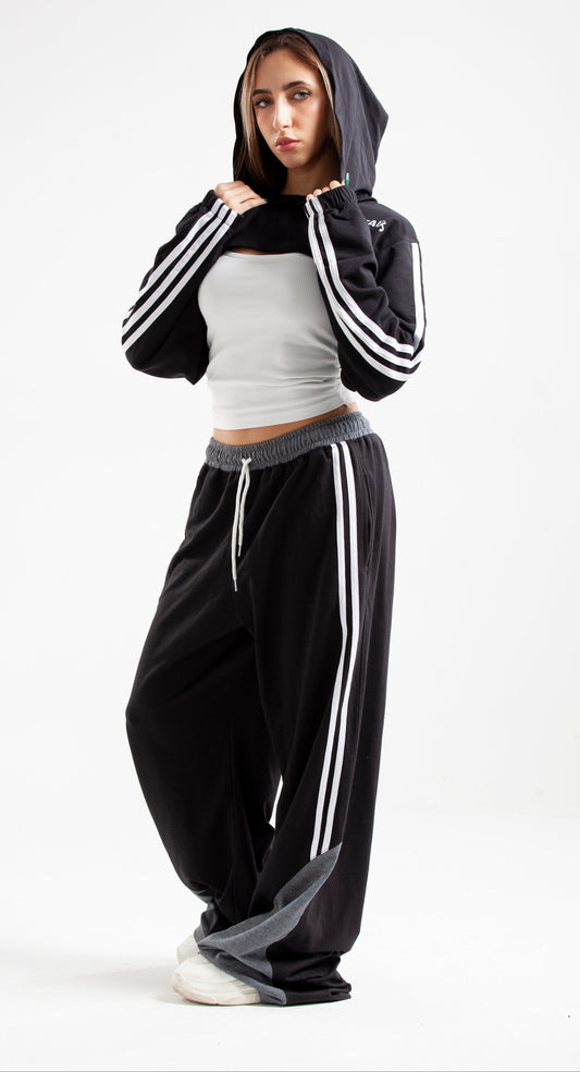 Black Set of Crop Hoodie with Top & Sweatpants