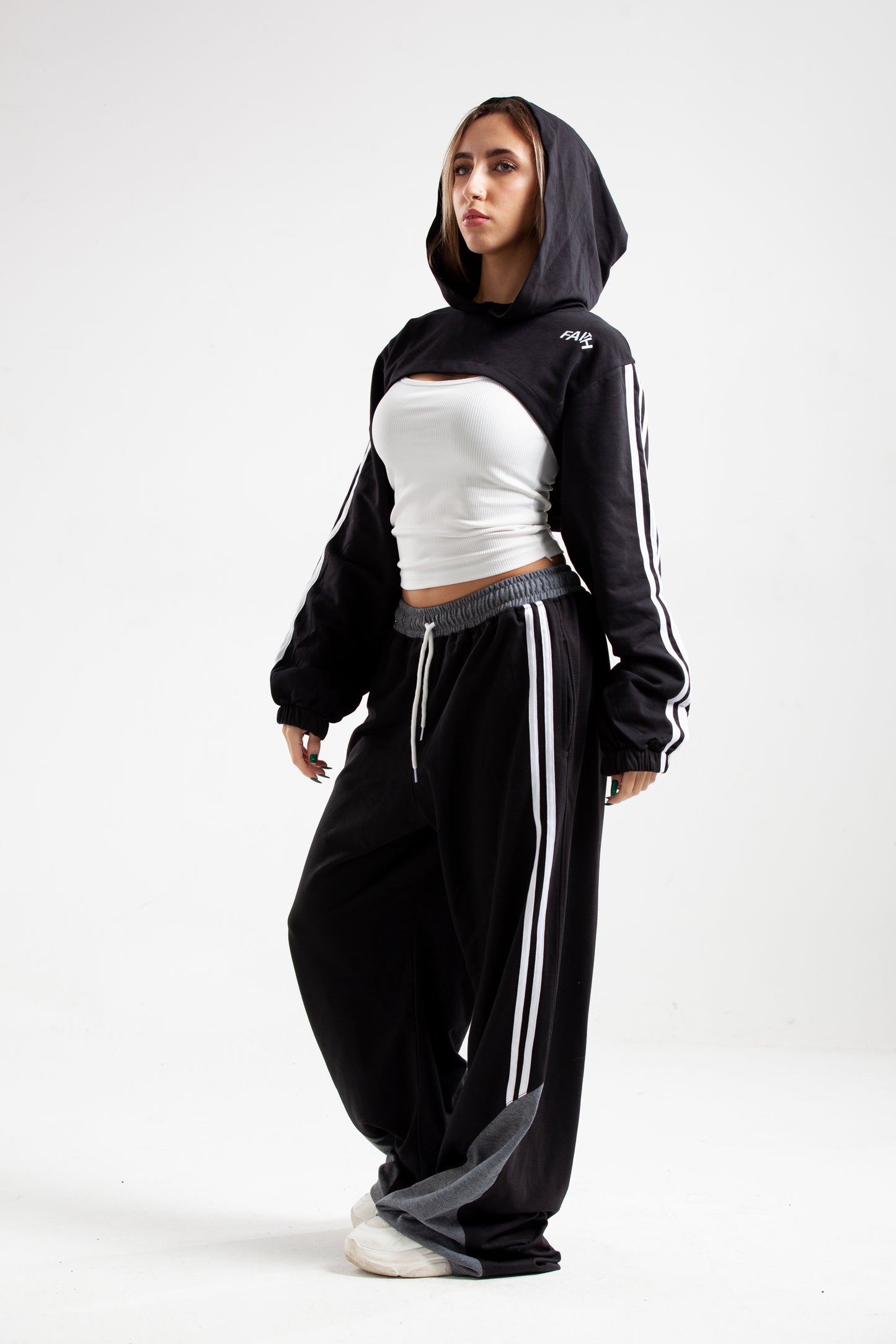 Black Set of Crop Hoodie with Top & Sweatpants