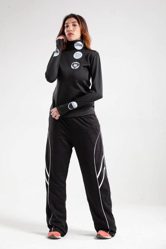 Black Active Suit of High Neck Top & Pants