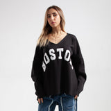 Black Boston Printed Oversized Sweatshirt