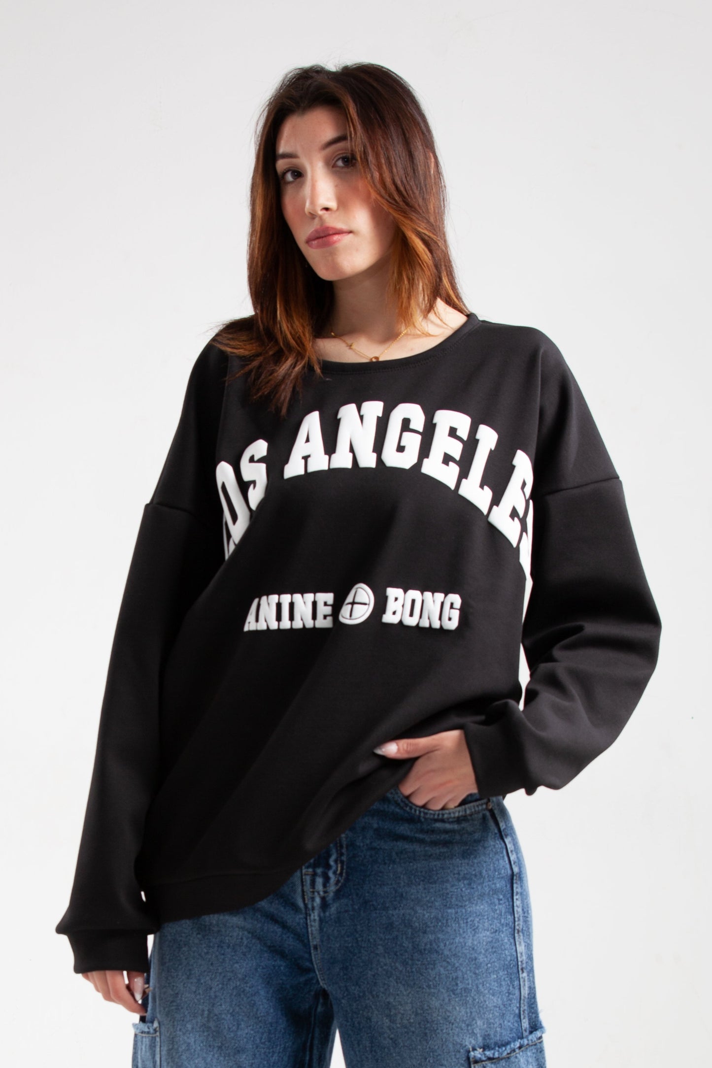 Black Los Angeles Printed Oversized Sweatshirt