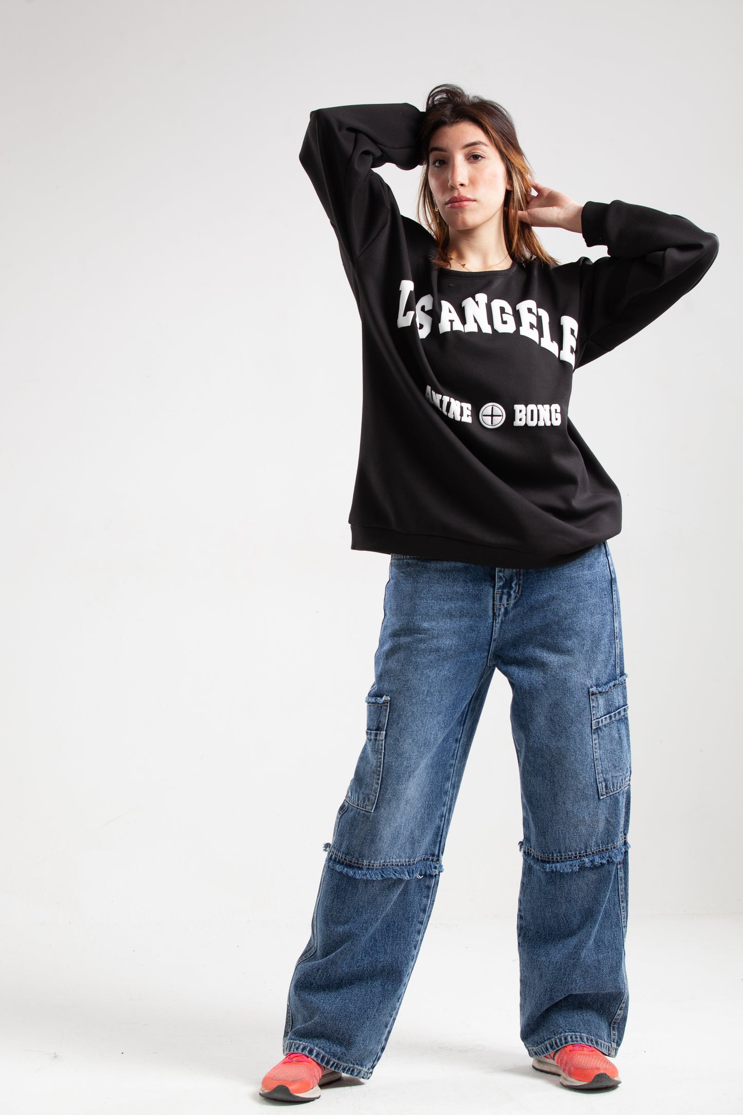 Black Los Angeles Printed Oversized Sweatshirt