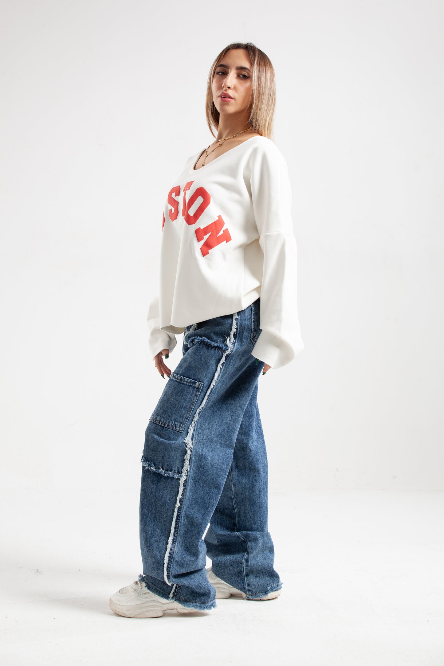 White 3D Print Oversized Sweatshirt