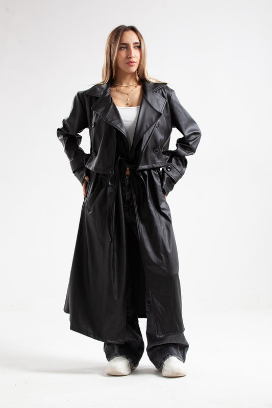 Black 3 in 1 Leather Trench Coat