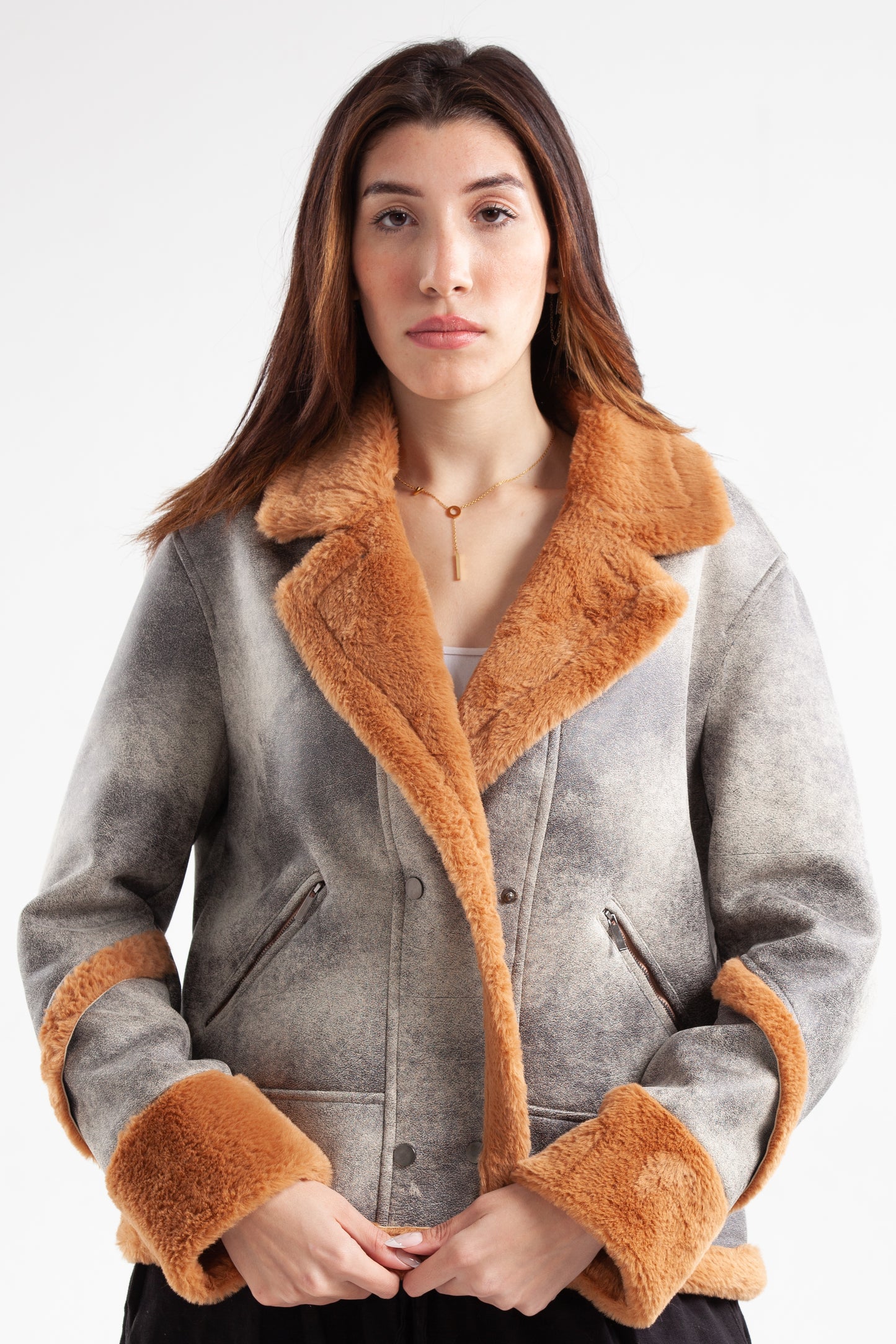 Suede Leather Jacket Decorated with Fur