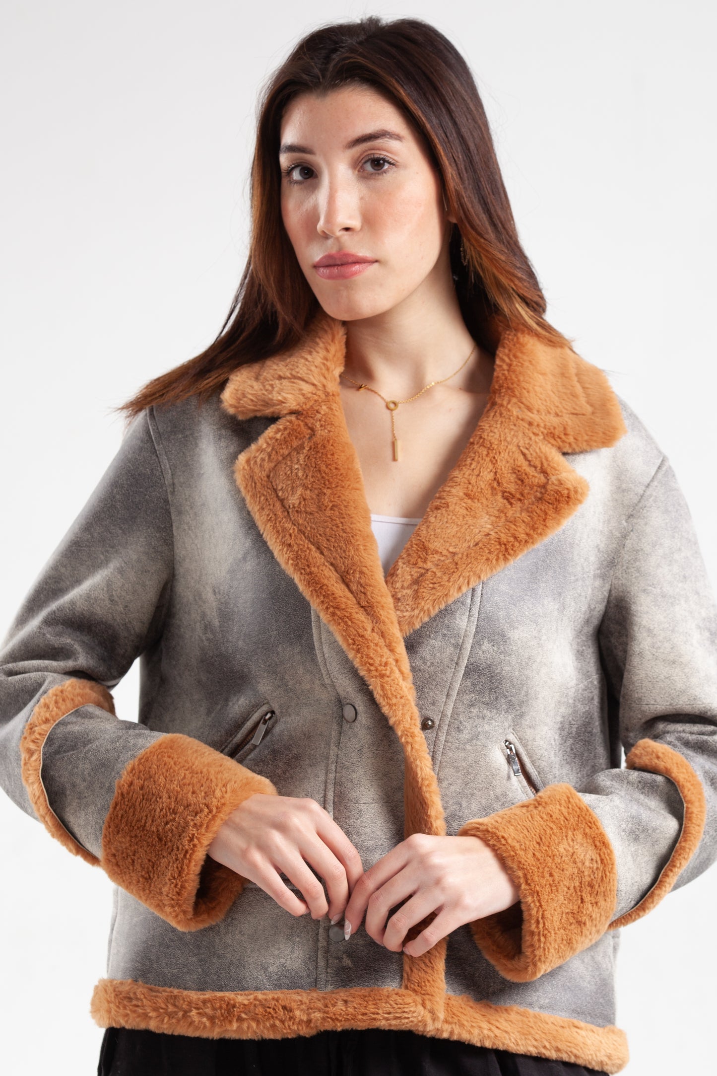 Suede Leather Jacket Decorated with Fur