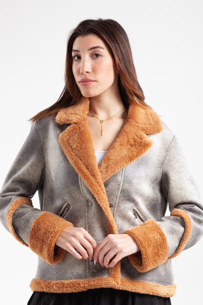 Suede Leather Jacket Decorated with Fur