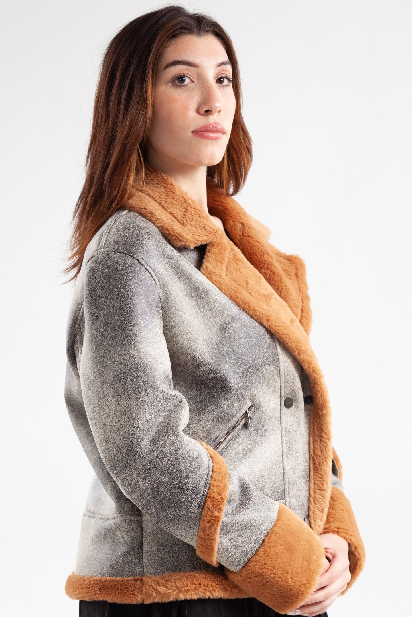 Suede Leather Jacket Decorated with Fur