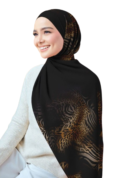 Tiger Printed Chiffon Crepe Scarf