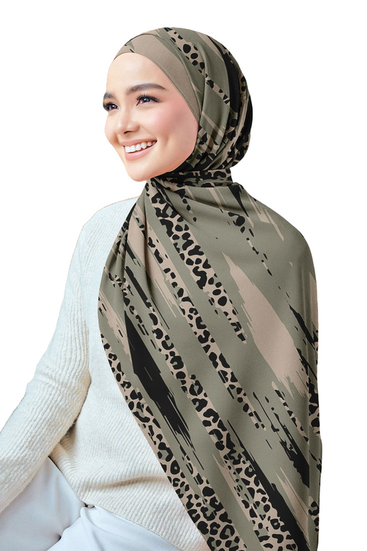 Olive Printed Chiffon Crepe Scarf