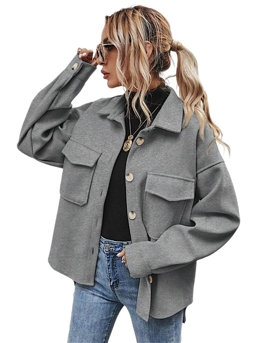 Gray Flap Pockets Oversized Shirt