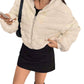 Beige Fluffy Fur Jacket with Zipper