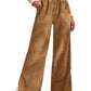 Brown Side Slit Velvet Wide Leg Pants