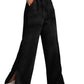 Black Side Slit Velvet Wide Leg Pants