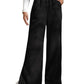 Black Side Slit Velvet Wide Leg Pants