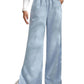 Baby Blue Side Slit Velvet Wide Leg Pants