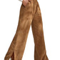 Brown Side Slit Velvet Wide Leg Pants