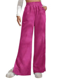 Fuchsia Side Slit Velvet Wide Leg Pants