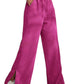 Fuchsia Side Slit Velvet Wide Leg Pants