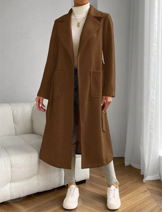 Brown Classic Wool Coat with Tie-Belt