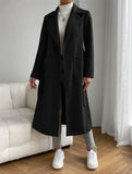 Black Classic Wool Coat with Tie-Belt