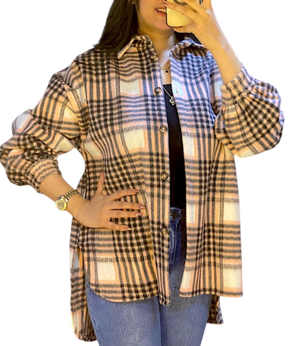 Navy High Low Checked Shirt