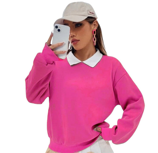 Fuchsia Casual Plain Sweatshirt