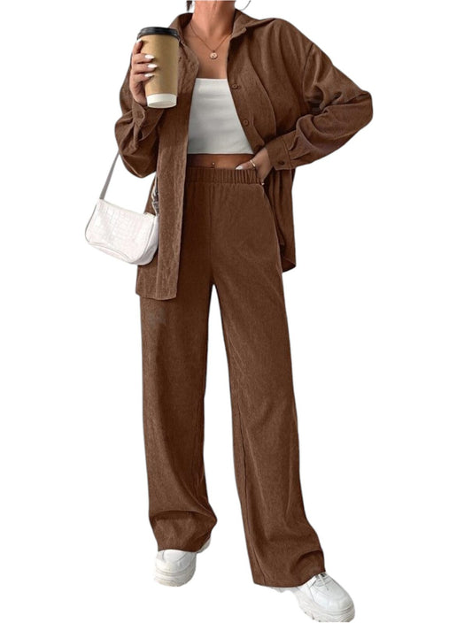 Brown Velvet Set of Shirt & Slip-on Pants