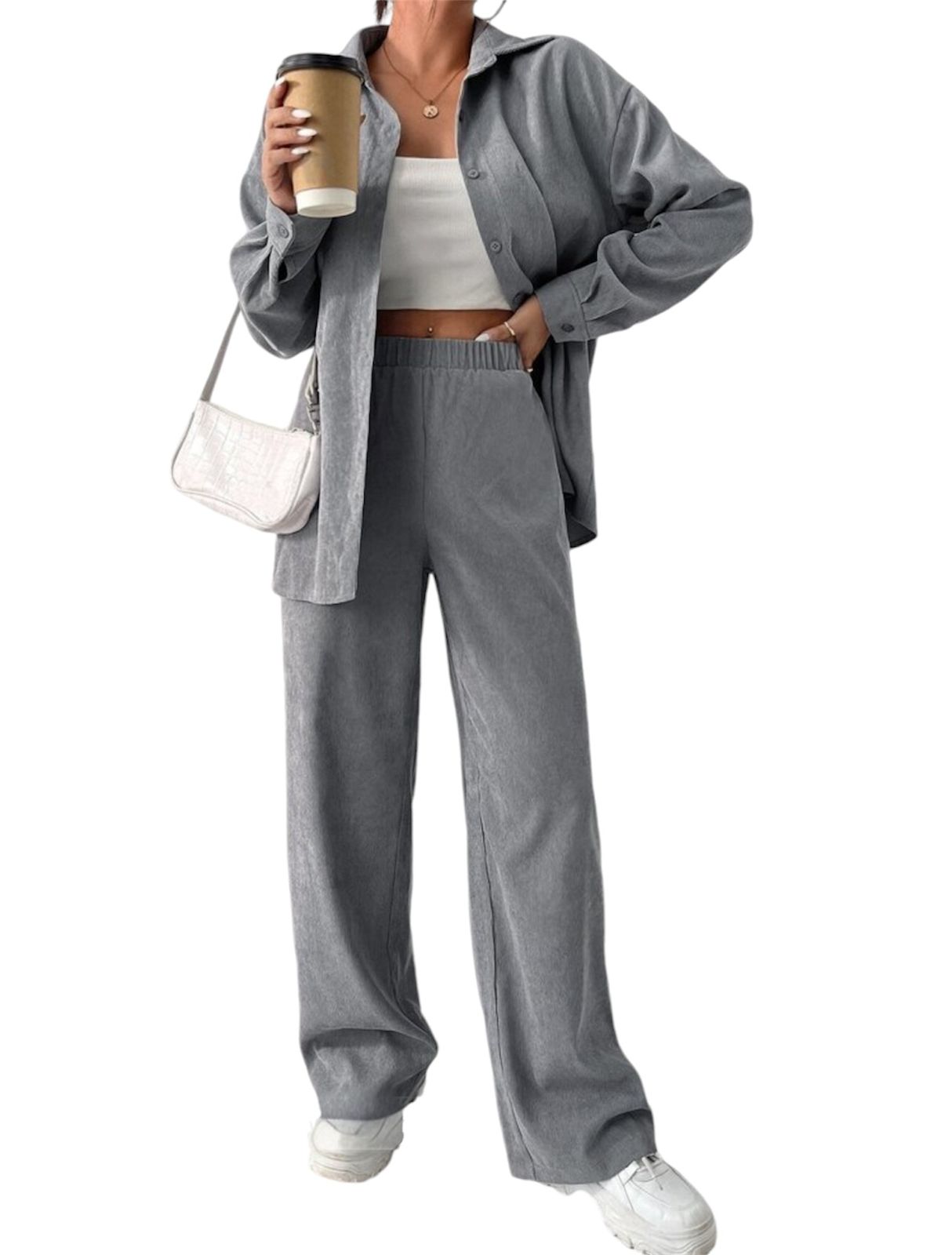 Gray Velvet Set of Shirt & Slip-on Pants