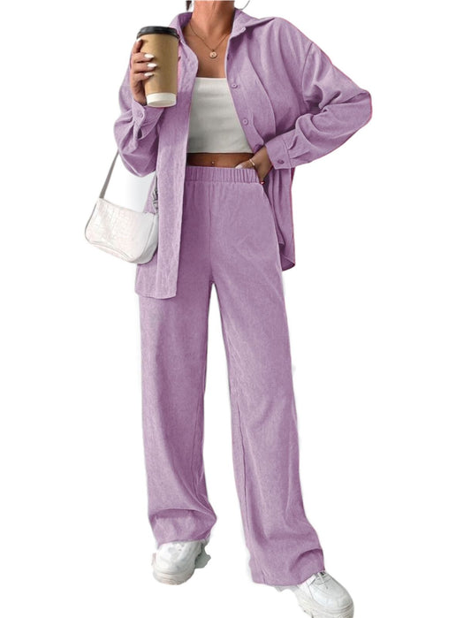 Lavender  Velvet Set of Shirt & Slip-on Pants