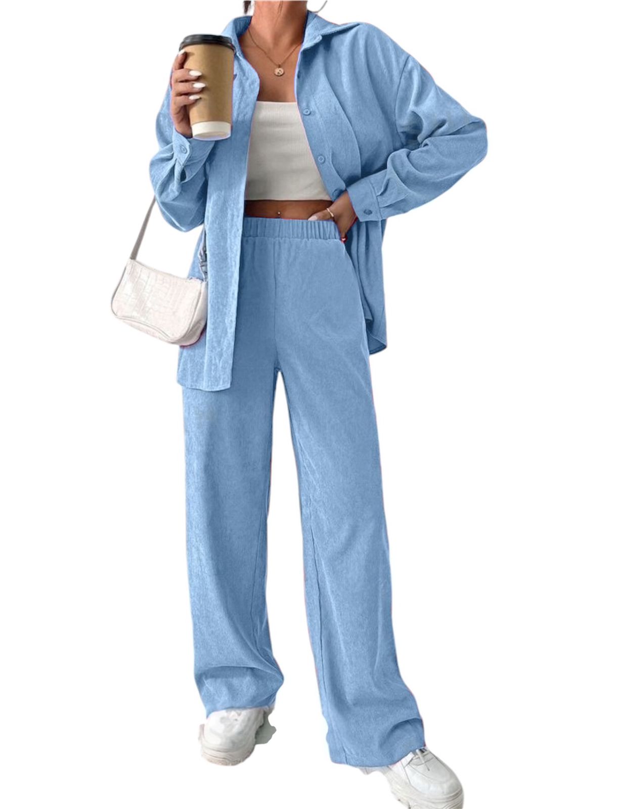 Baby Blue Velvet Set of Shirt & Slip-on Pants