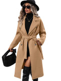 Camel Double Breasted Coat with Tie-Belt