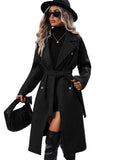 Black Double Breasted Coat with Tie-Belt