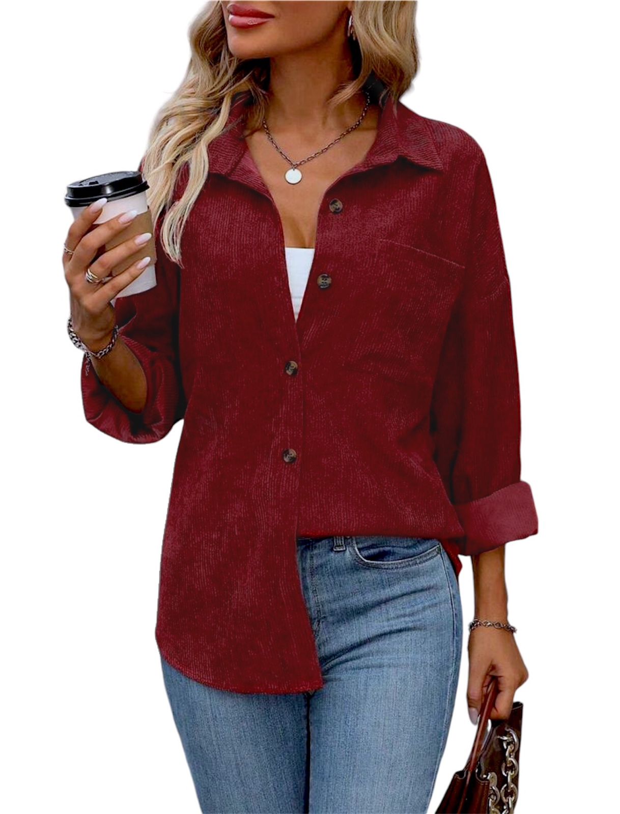 Burgundy Velvet Ribbed Comfort Shirt