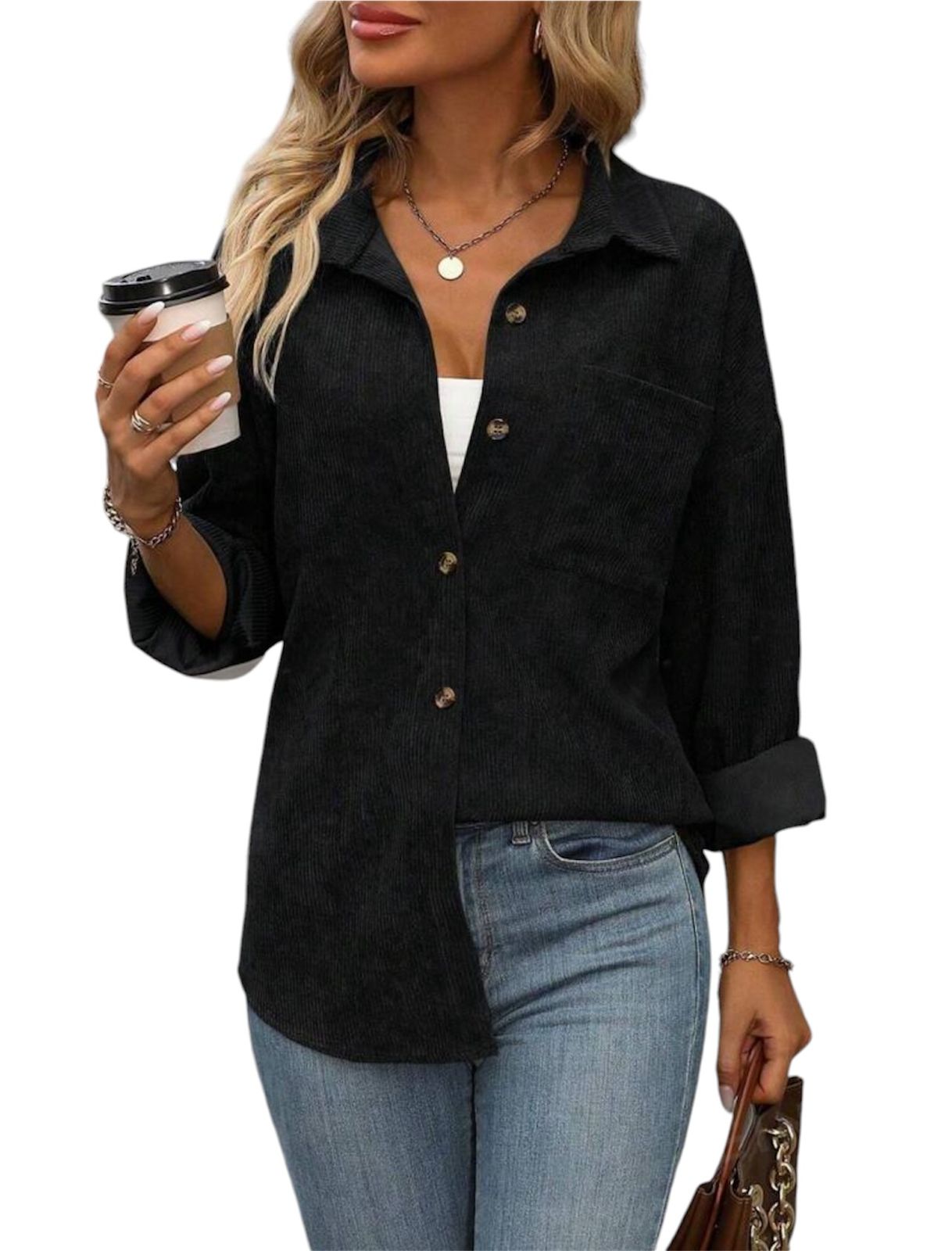 Black Velvet Ribbed Comfort Shirt