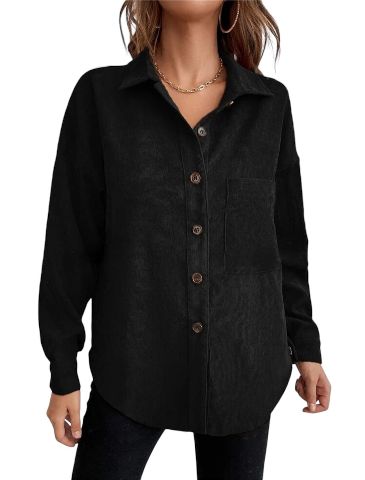 Black Velvet Ribbed Comfort Shirt