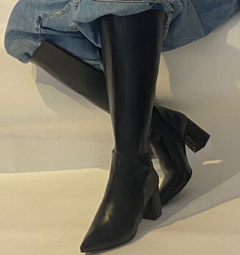 Black Pointed Toe Knee High Boots