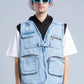 Denim Blue Multi Pockets Regular Vest