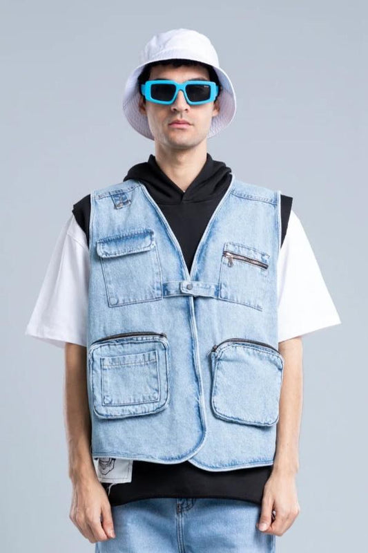 Denim Blue Multi Pockets Regular Vest