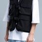 Black Flap Pockets Regular Gabardine Vest