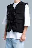 Black Flap Pockets Regular Gabardine Vest