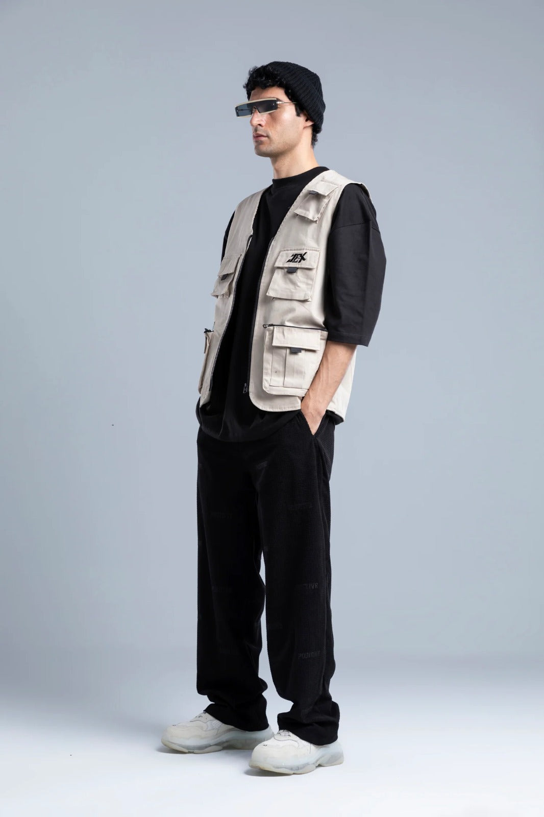 Beige Full Zip-up Regular Vest