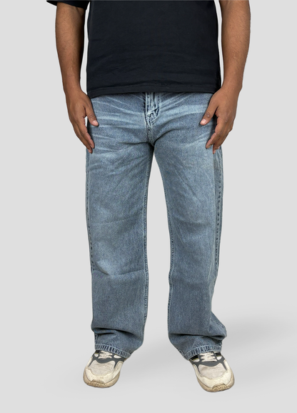 scratched Baggy Denim, 100% Cotton