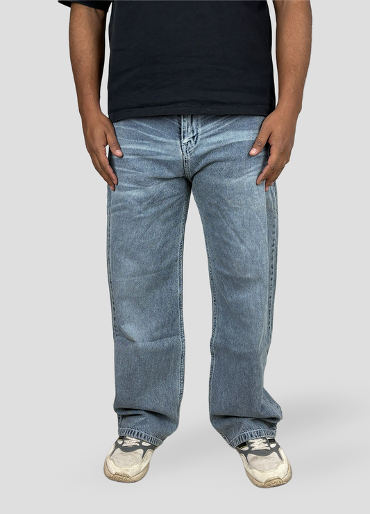 scratched Baggy Denim, 100% Cotton