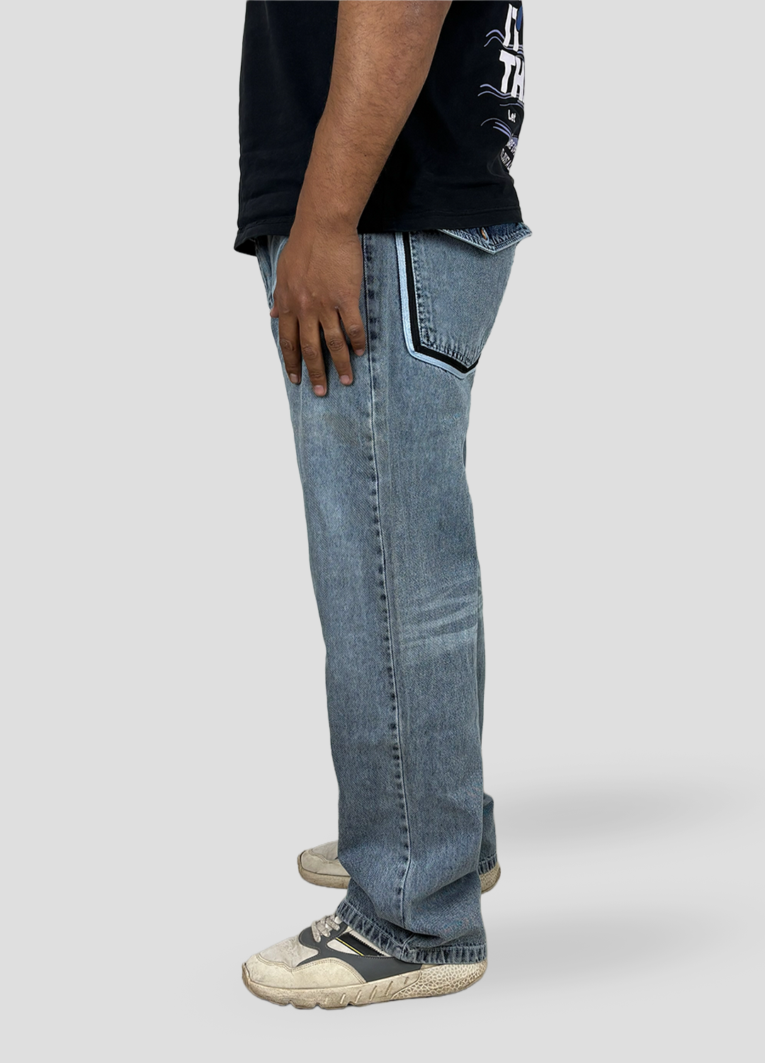 scratched Baggy Denim, 100% Cotton