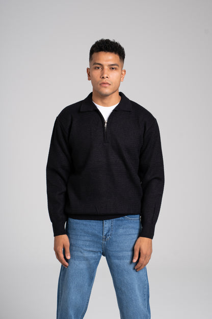 Zigzag Pattern Half Zipper Pullover - بلوفر بنصف سحاب بنمط متعرج