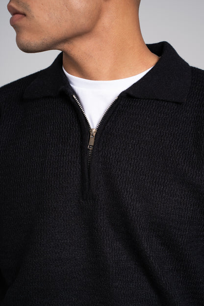 Zigzag Pattern Half Zipper Pullover - بلوفر بنصف سحاب بنمط متعرج