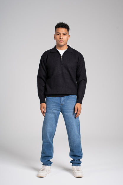 Zigzag Pattern Half Zipper Pullover - بلوفر بنصف سحاب بنمط متعرج